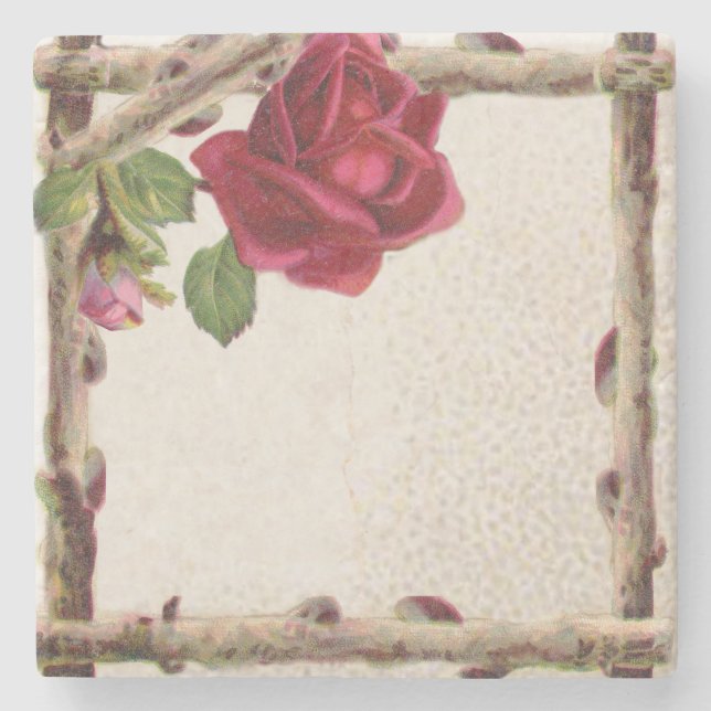 Posavasos De Piedra Antigüedad victoriana antigua rosa rústica (Anverso)