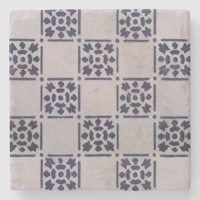 Posavasos De Piedra Antiguo Delft Tile Blue: Patrón de arte holandés c (Anverso)