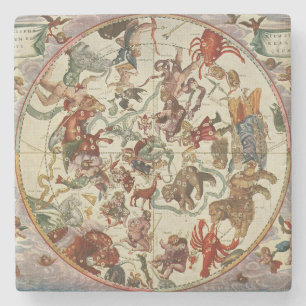 Posavasos De Piedra Antiguo mapa estelar celestial del norte de 1660