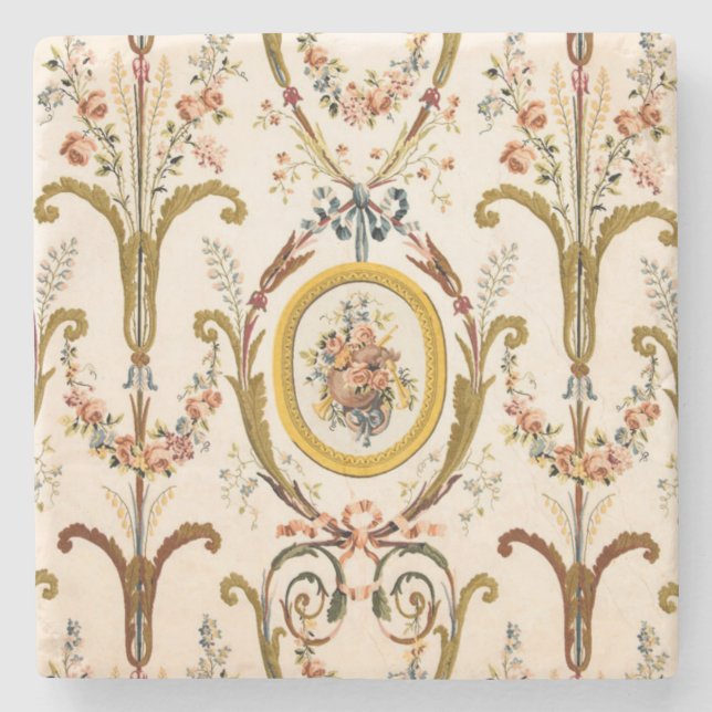 Posavasos De Piedra Antiguo Rococo Floral Gold Cream Elegante (Anverso)