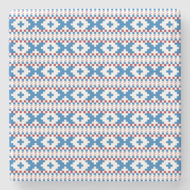 Posavasos De Piedra Antiguos signos letones azul, rojo, blanco (Anverso)