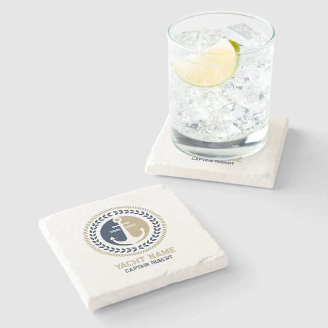 Posavasos De Piedra Anuncio de barco azul y dorado (Lateral)