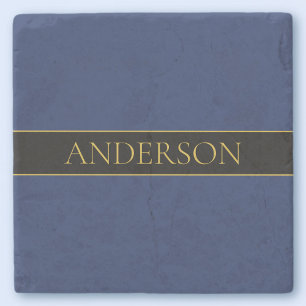 Posavasos De Piedra Apellido o empresa Navy Blue & Gold Name