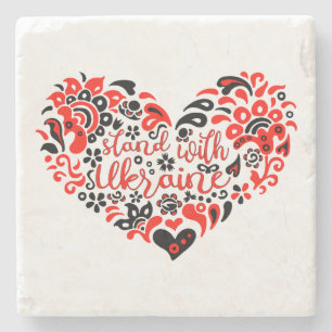 Posavasos De Piedra Apoyar a Ucrania con letras y corazón
