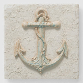 Posavasos De Piedra Aqua Anchor Coastal Artwork
