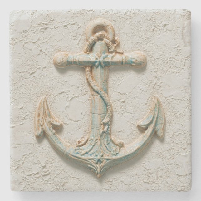 Posavasos De Piedra Aqua Anchor Coastal Artwork (Anverso)