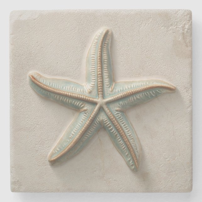 Posavasos De Piedra Aqua and Sand Starfish Coastal (Anverso)