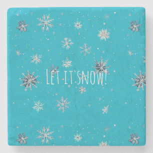 Posavasos De Piedra Aqua Azul Plata Blanco Navidad Copos de Nieve