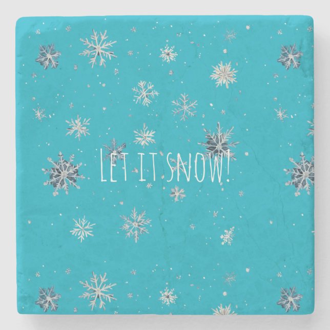 Posavasos De Piedra Aqua Blue Silver White Christmas Snowflakes (Anverso)