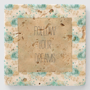 Posavasos De Piedra Aqua Cream Gold Floral
