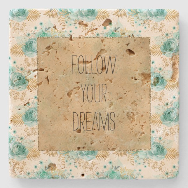 Posavasos De Piedra Aqua Cream Gold Floral (Anverso)