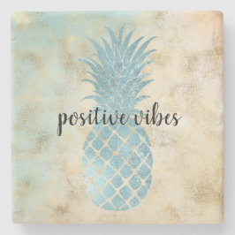 Posavasos De Piedra Aqua Pineapple Gold Grunge