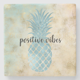 Posavasos De Piedra Aqua Pineapple Gold Grunge
