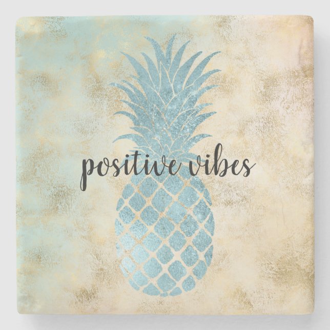 Posavasos De Piedra Aqua Pineapple Gold Grunge (Anverso)