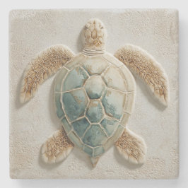 Posavasos De Piedra Aqua Sea Turtle Coastal Artwork