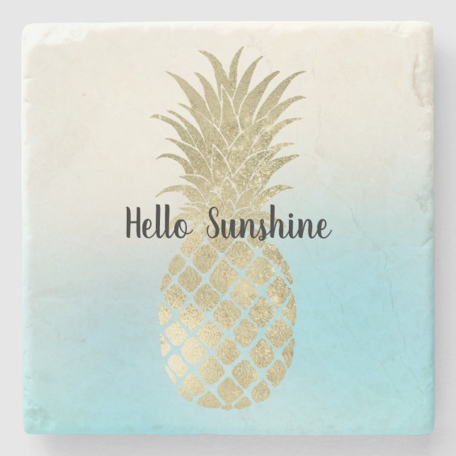 Posavasos De Piedra Aqua White Tie Dye Gold Pineapple (Anverso)