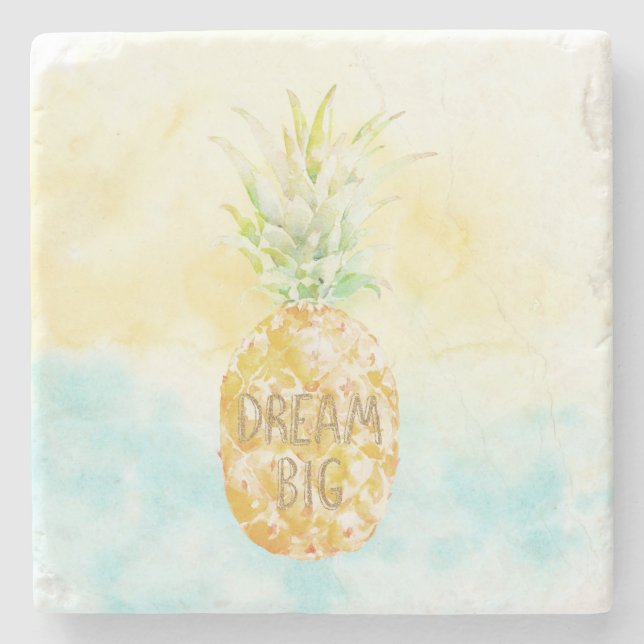 Posavasos De Piedra Aqua Yellow Pineapple Gold Dream (Anverso)