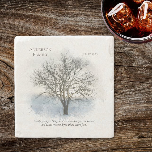 Posavasos De Piedra Árbol de acuarela de reunión familiar (Subido por el creador)