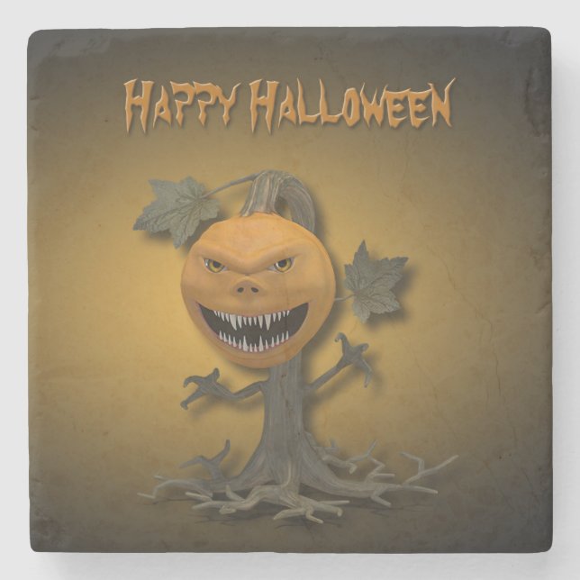 Posavasos De Piedra Árbol de calabazas de Halloween (Anverso)
