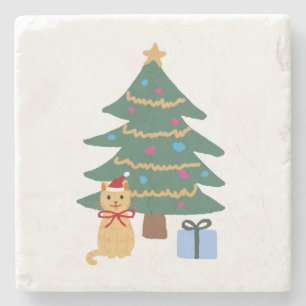 Posavasos De Piedra Árbol de Ilustracion de gatos de navidades