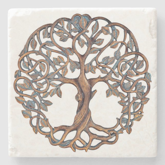 Posavasos De Piedra árbol de la vida, árbol de la vida, árbol de los r (Anverso)