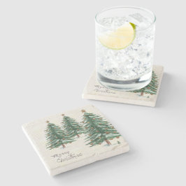 Posavasos De Piedra Árbol de navidad acuarela de estilo antiguo en nie