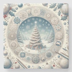 Posavasos De Piedra Árbol de Navidad de invierno