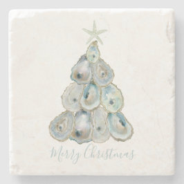 Posavasos De Piedra Árbol de Navidad de Ostra con Acuarela