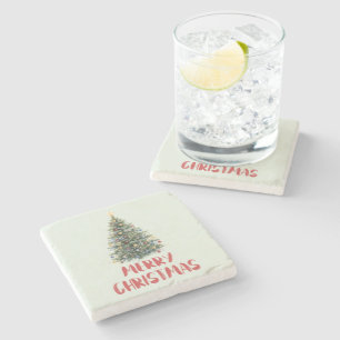 Posavasos De Piedra Árbol de Navidad en acuarela rústica Navidades