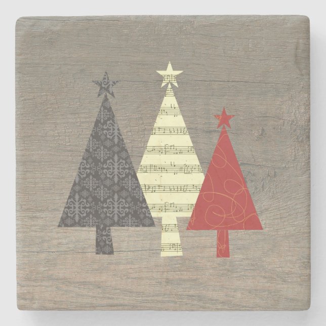 Posavasos De Piedra Árbol de Navidad Madera Moderna (Anverso)