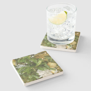 Posavasos De Piedra Árbol de Navidad plateado y dorado en vacaciones