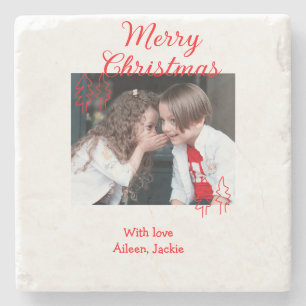Posavasos De Piedra Árbol de Navidad retro Feliz Navidad niños foto na