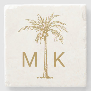 Posavasos De Piedra Árbol de Palma Dorada Tropical Personalizado