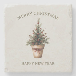 Posavasos De Piedra árbol de piña de Navidad rústico personalizado par