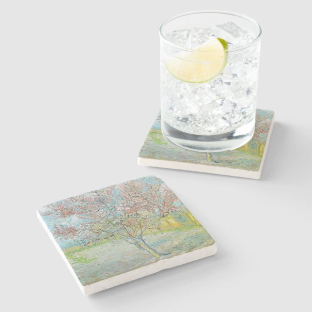 Posavasos De Piedra Árbol de turba de flores | Vincent van Gogh (Lateral)