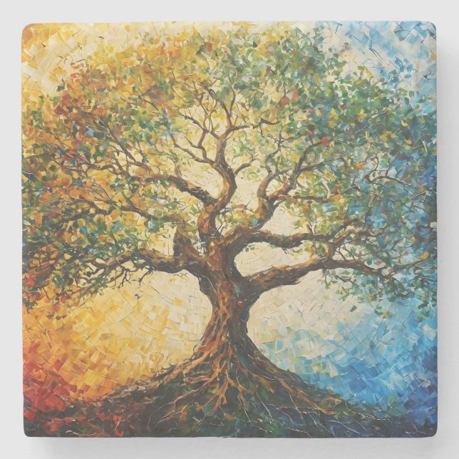 Posavasos De Piedra Árbol del conocimiento - Pintura de petróleo (Anverso)