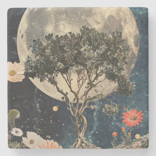 Posavasos De Piedra Árbol iluminado y flores