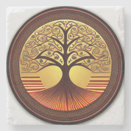 Posavasos De Piedra Árbol marrón y oro de la montaña rusa