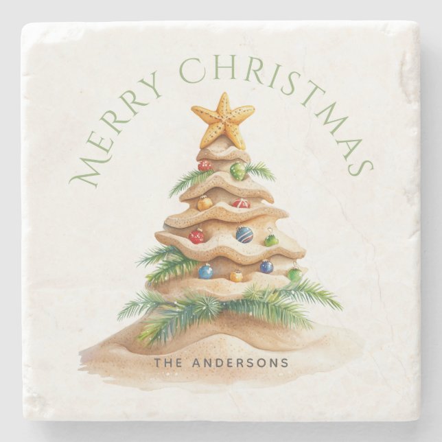 Posavasos De Piedra Árbol tropical de Navidad personalizado (Anverso)