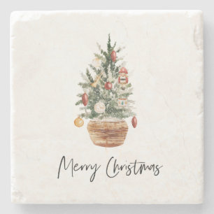 Posavasos De Piedra Árbol vintage de Navidad   Feliz Navidad