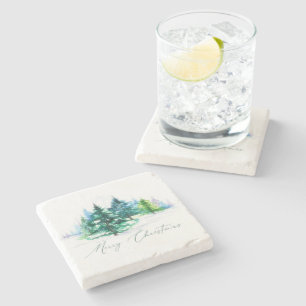 Posavasos De Piedra Árboles de acuarela