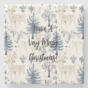 Posavasos De Piedra Árboles de Navidad azules ciervos blancos