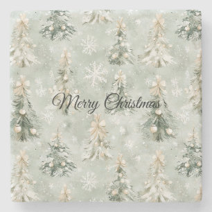 Posavasos De Piedra Árboles de Navidad Copos de Nieve de Crema Verde