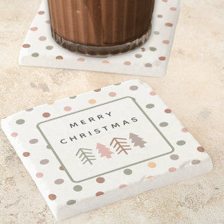 Posavasos De Piedra Árboles de Navidad y puntos Boho Merry