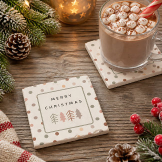 Posavasos De Piedra Árboles de Navidad y puntos Boho Merry