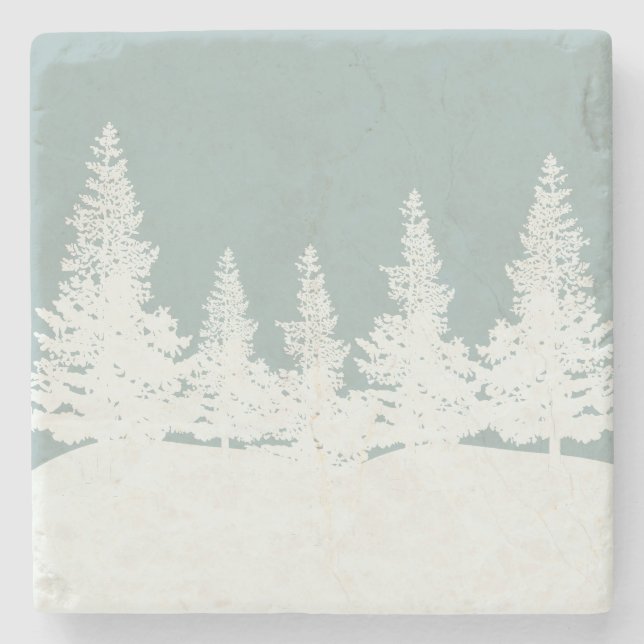 Posavasos De Piedra Árboles forestales de Winter Wonderland (Anverso)