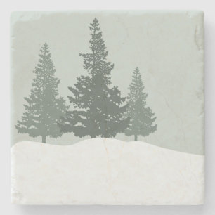 Posavasos De Piedra Árboles forestales de Winter Wonderland