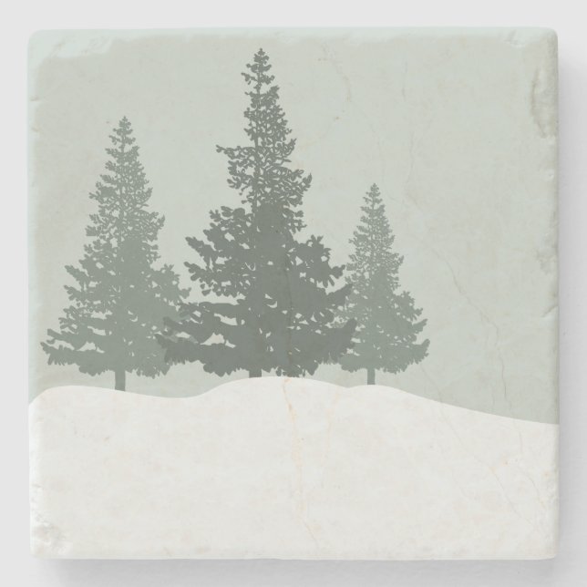 Posavasos De Piedra Árboles forestales de Winter Wonderland (Anverso)