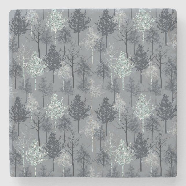 Posavasos De Piedra Árboles Purpurinas blancos y falsos de la Marina (Anverso)