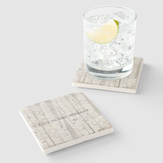 Posavasos De Piedra Árboles Rústicos de Abedul Blanco (Lateral)